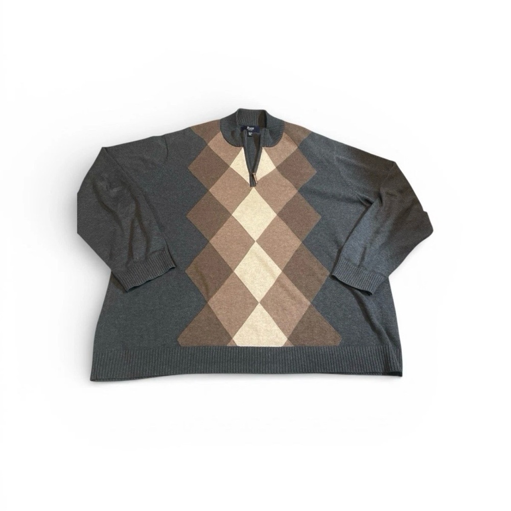 G.H.Bass Co. Men's 1/4 Zip Argyle Sweater - Dark Gray and Brown